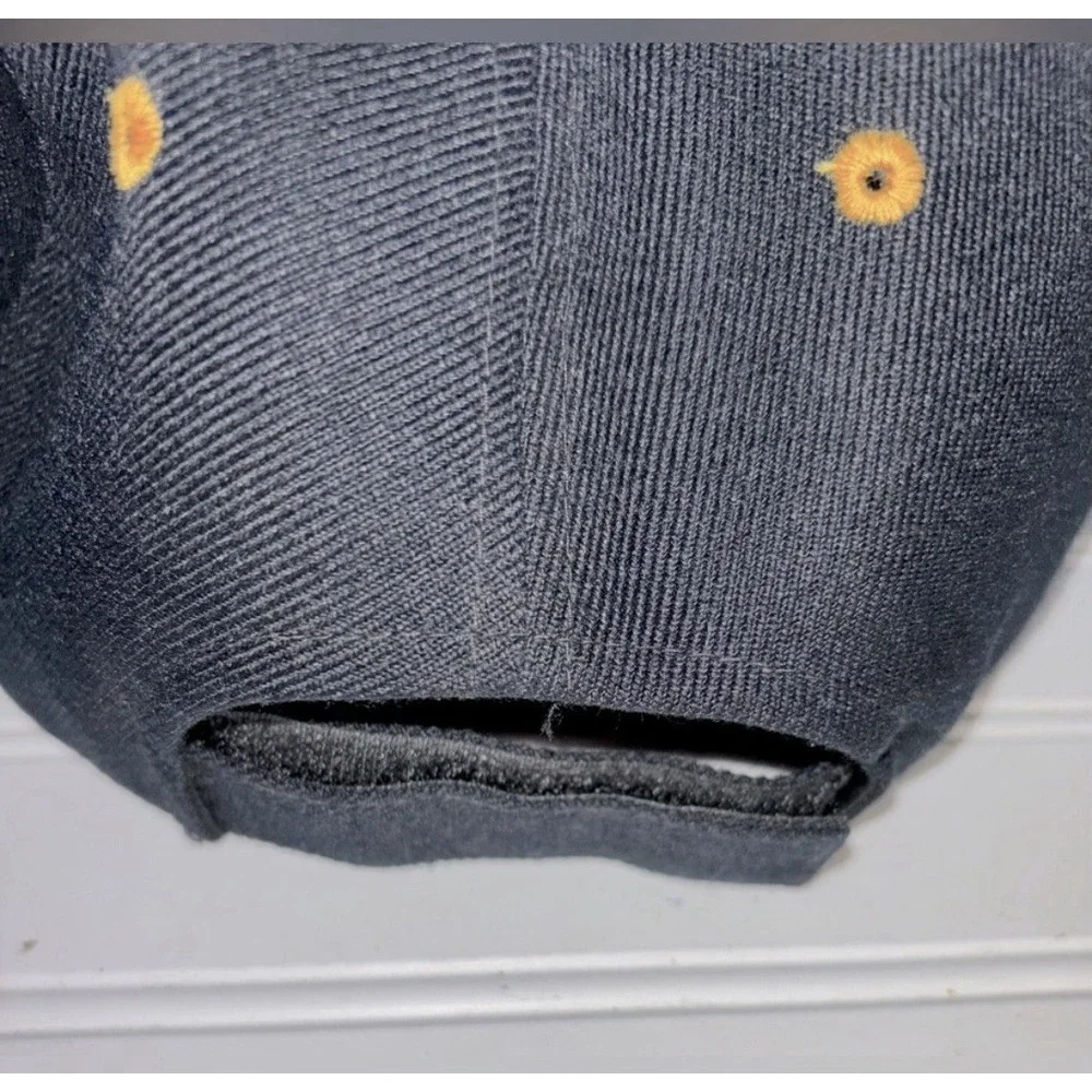 Flame Embroidered Hat Cap Navy Blue Yellow Gold OS Unisex Adjustable Strap New - Picture 2 of 4